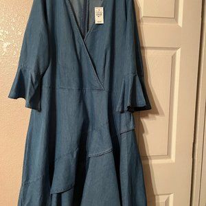 Denim Ruffle Sleeve and Skirt Dress